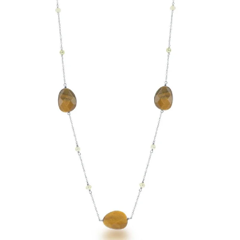 Sterling Silver Brown Tiger Eye with Round FWP Necklace