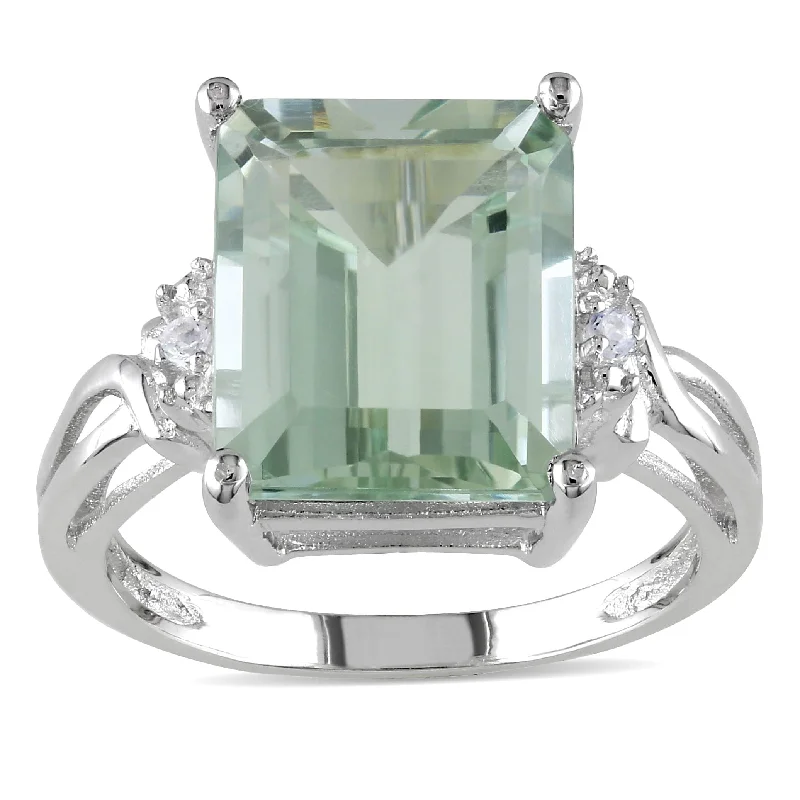 Rectangular 5 5/8 ct. Green Amethyst / White Topaz Sterling Silver Cocktail Ring by Miadora