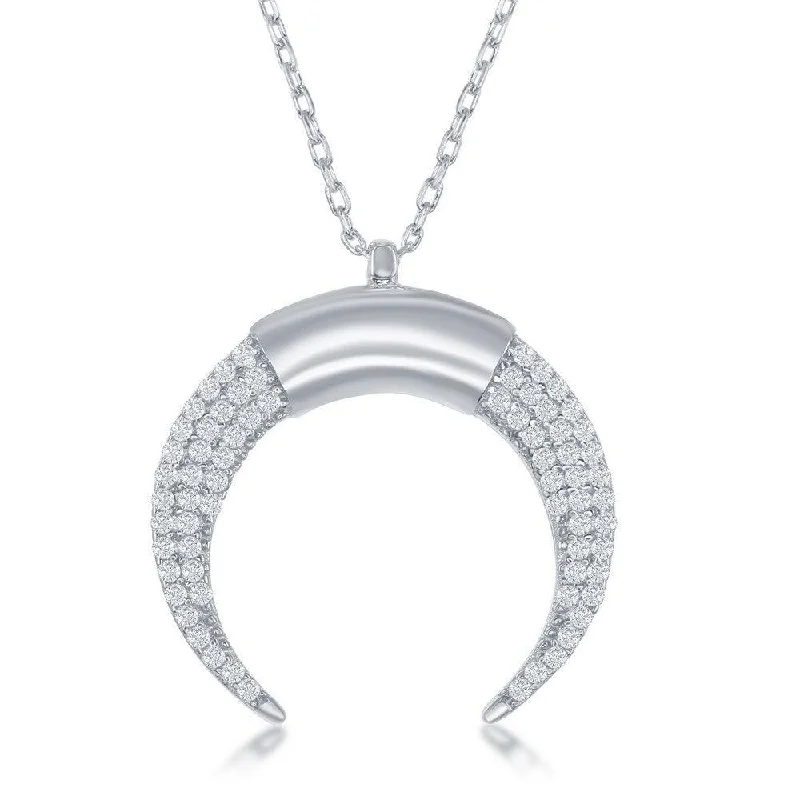 Sterling Silver Reversed Horn Cubic Zirconia Necklace