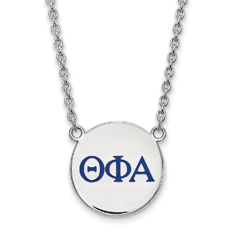 Sterling Silver Theta Phi Alpha Large Blue Enamel Greek Necklace