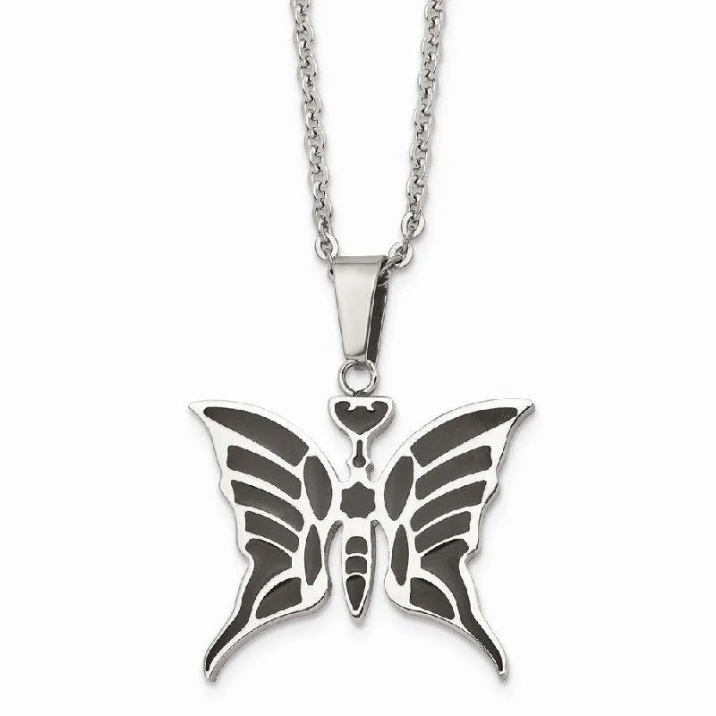 Stainless Steel Butterfly w/Enamel 20in w/ext Necklace