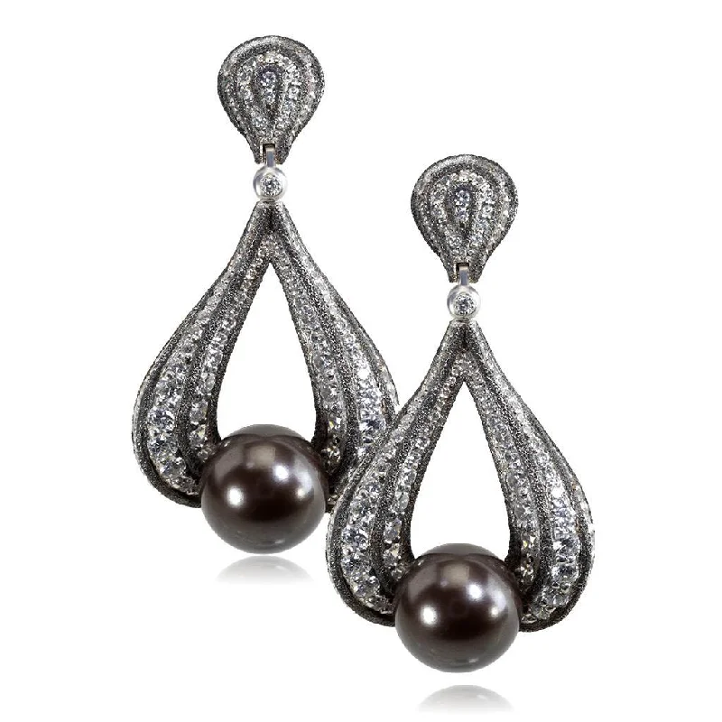 Gold Twist Earrings With Tahitian Pearl & Diamonds