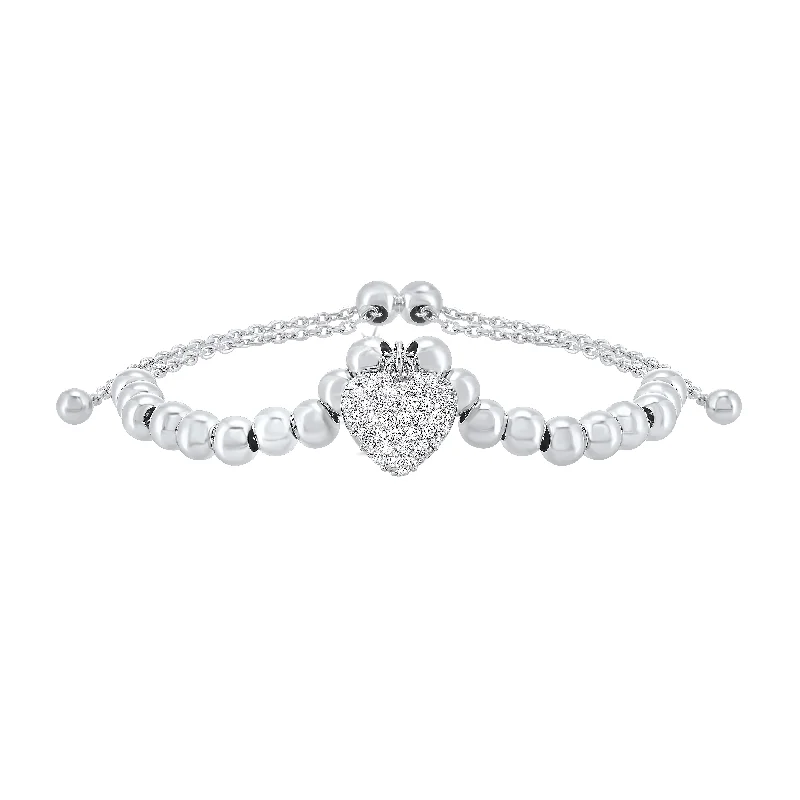 Sterling Silver CZ Heart Bolo Bracelet