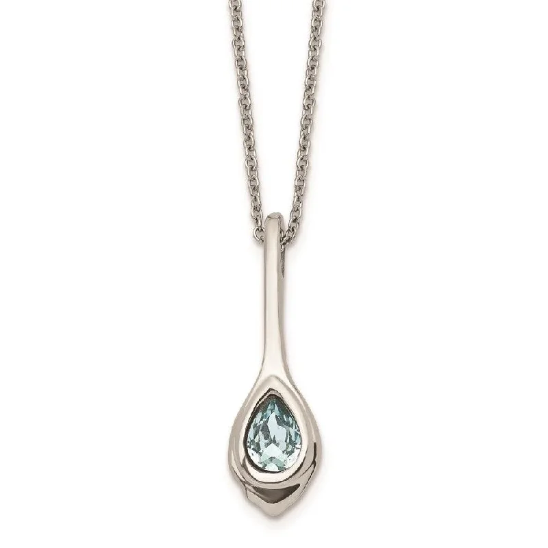 Stainless Steel Blue Glass Teardrop w/2in. ext. Necklace