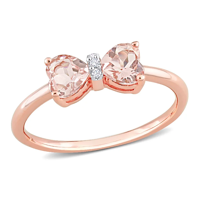 Miadora 1ct TGW Morganite and Diamond Accent Bow Ring in 10k Rose Gold