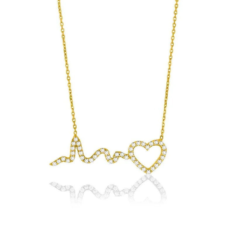 Sterling Silver Gold Plated CZ Heart Heartbeat Necklace