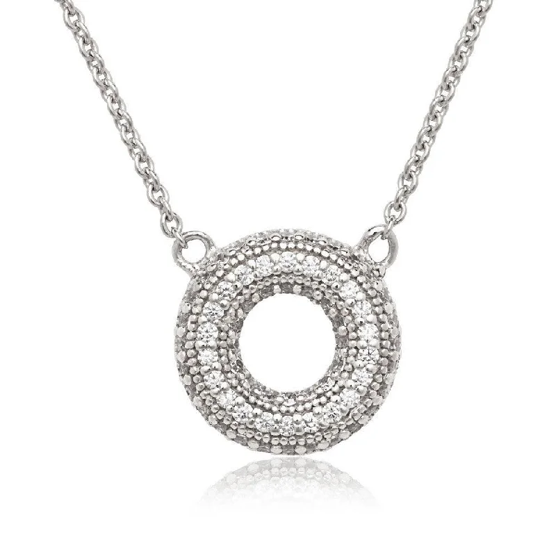 Sterling Silver Small Open Micro Pave CZ Circle Necklace