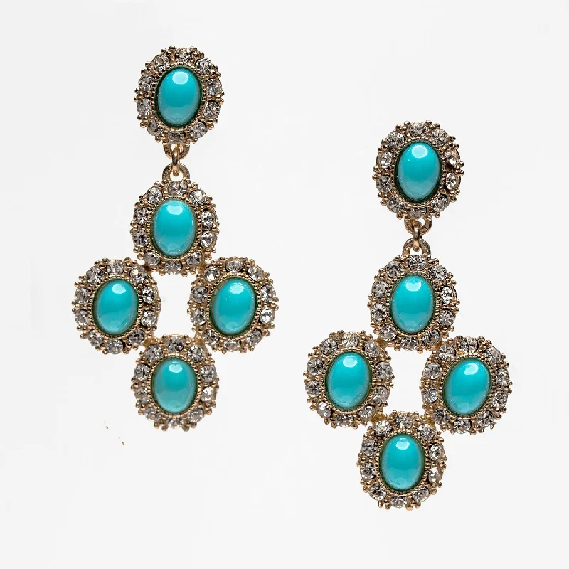 Dangling Turquoise with Crystals Earrings