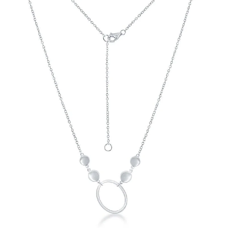 Sterling Silver Open Oval Flat Shiny Discs Necklace