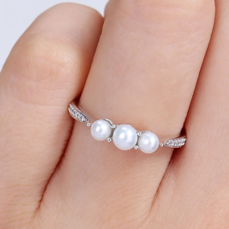 Miadora Cultured Freshwater Pearl Diamond Accent 3-Stone Ring 14k White Gold