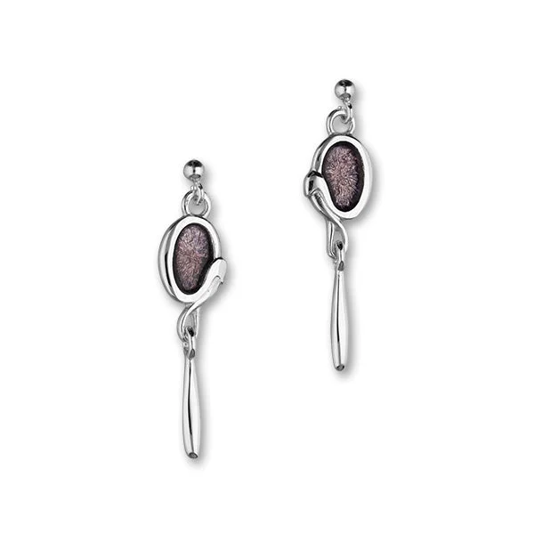 Meadow Sterling Silver & Purple Enamel Long Drop Earrings, EE166