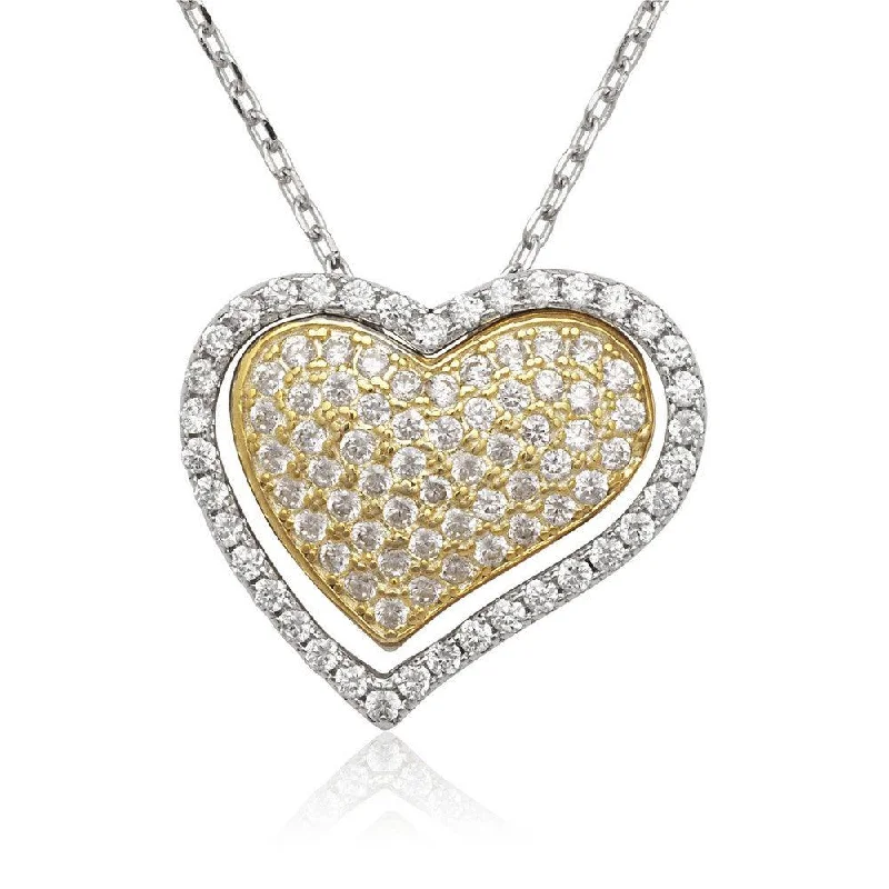 Sterling Silver Open CZ Heart with GP CZ Heart Necklace