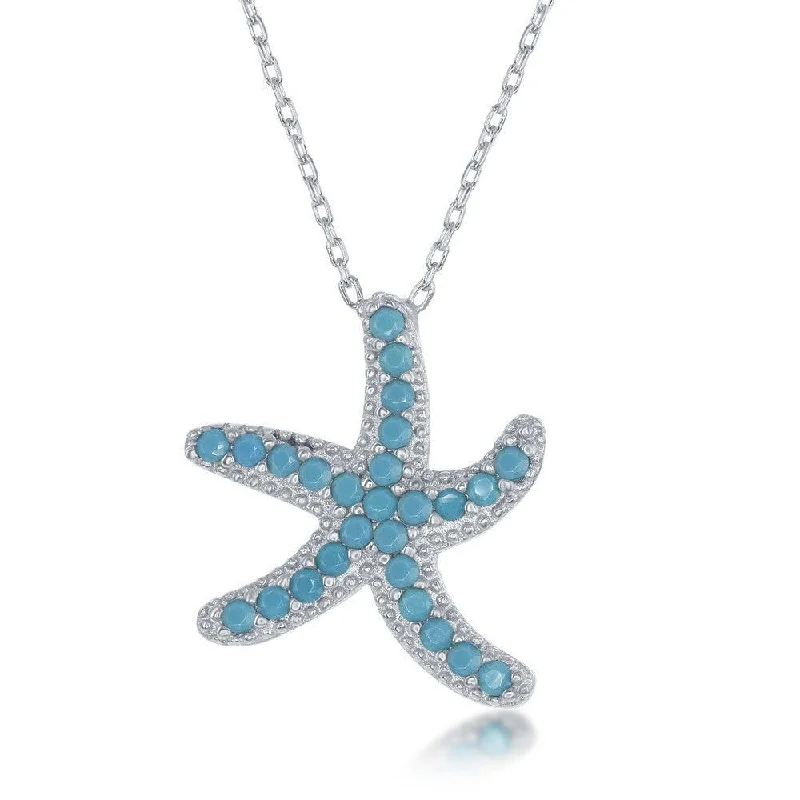 Sterling Silver Turquoise Cubic Zirconia Starfish Necklace