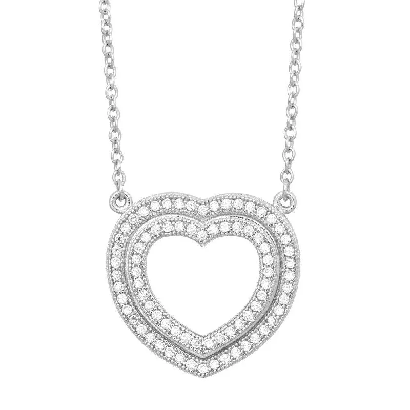 Sterling Silver Open Micro Pave Heart Necklace