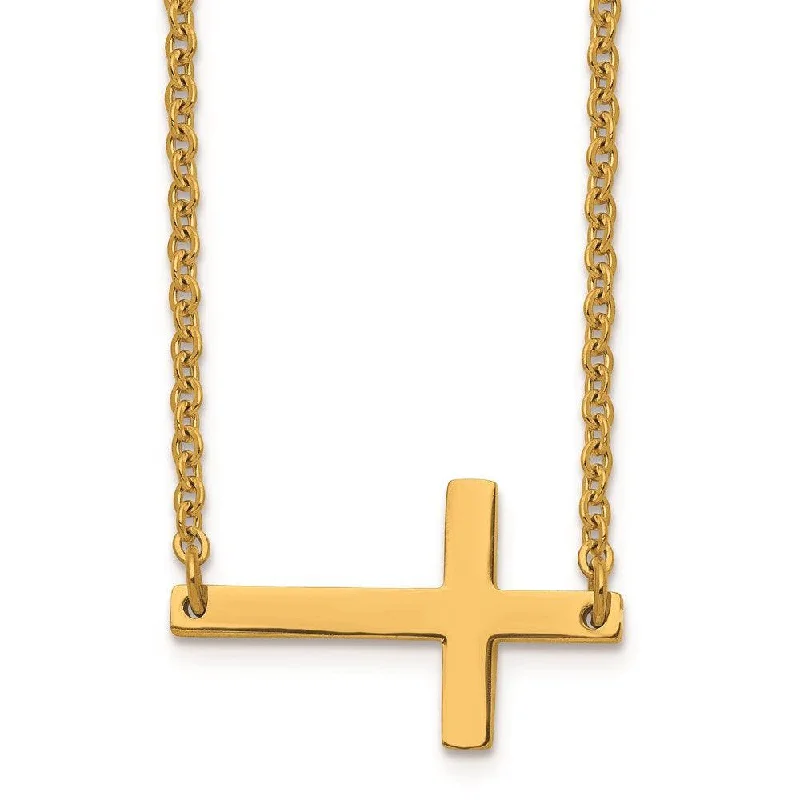 Stainless Steel Yellow IP-plated Sideways Cross 18in Necklace