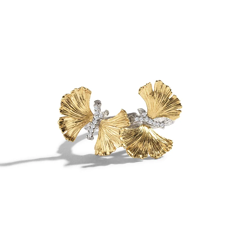 Butterfly Ginkgo Ring with Diamonds - Double