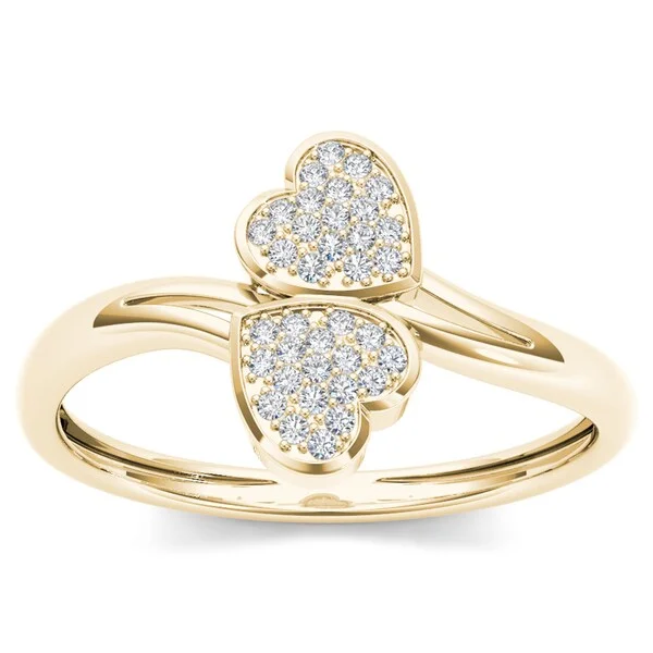 De Couer 10k Yellow Gold 1/20ct TDW Diamond Two Heart Wrap Ring