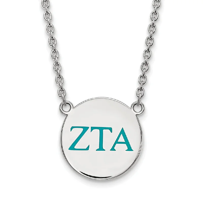 Sterling Silver Zeta Tau Alpha Large Turqouise Enamel Greek Necklace