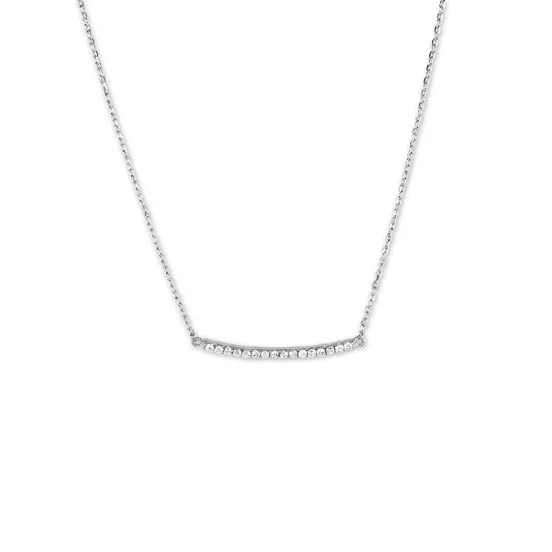 Sterling Silver CZ Curved Bar Necklace