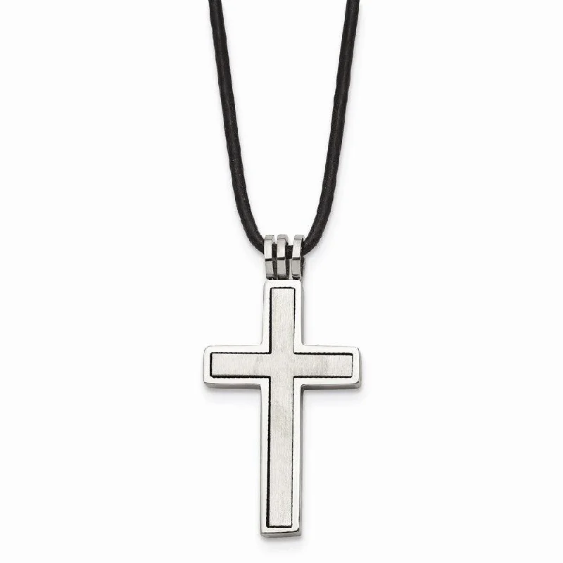 Stainless Steel Leather Cord Cross Necklace