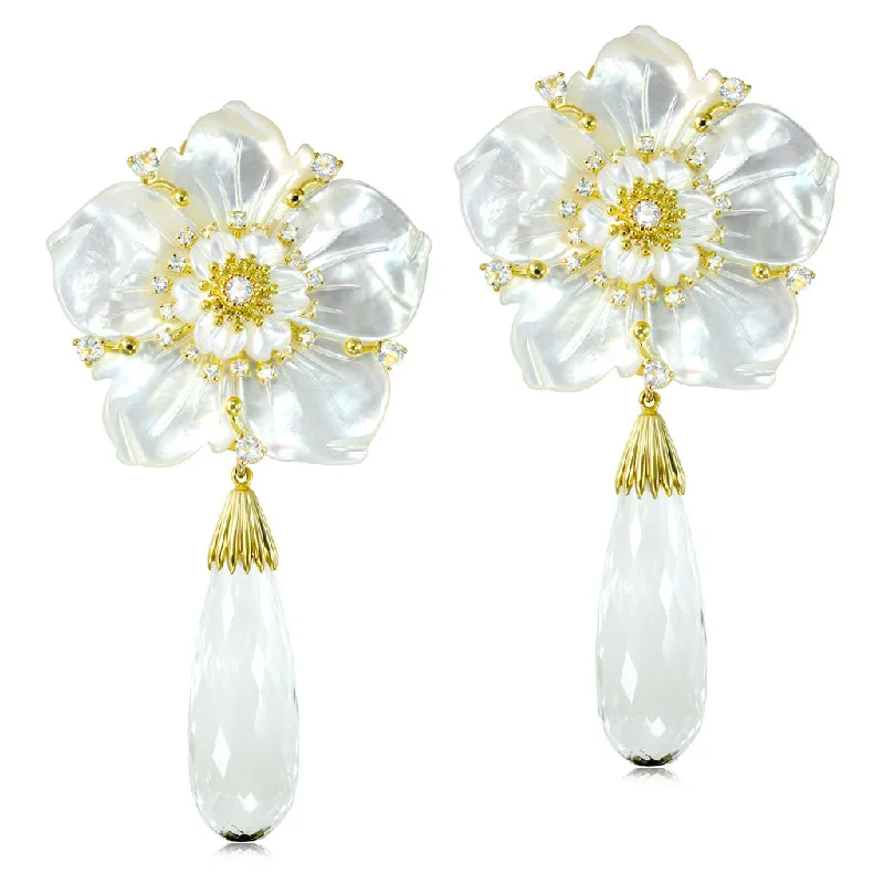 Blossom Convertible Earrings with Quartz & Carved Mother Of Pearl