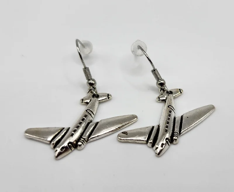 Silver DC-3/C-47 Charm Dangle Earrings