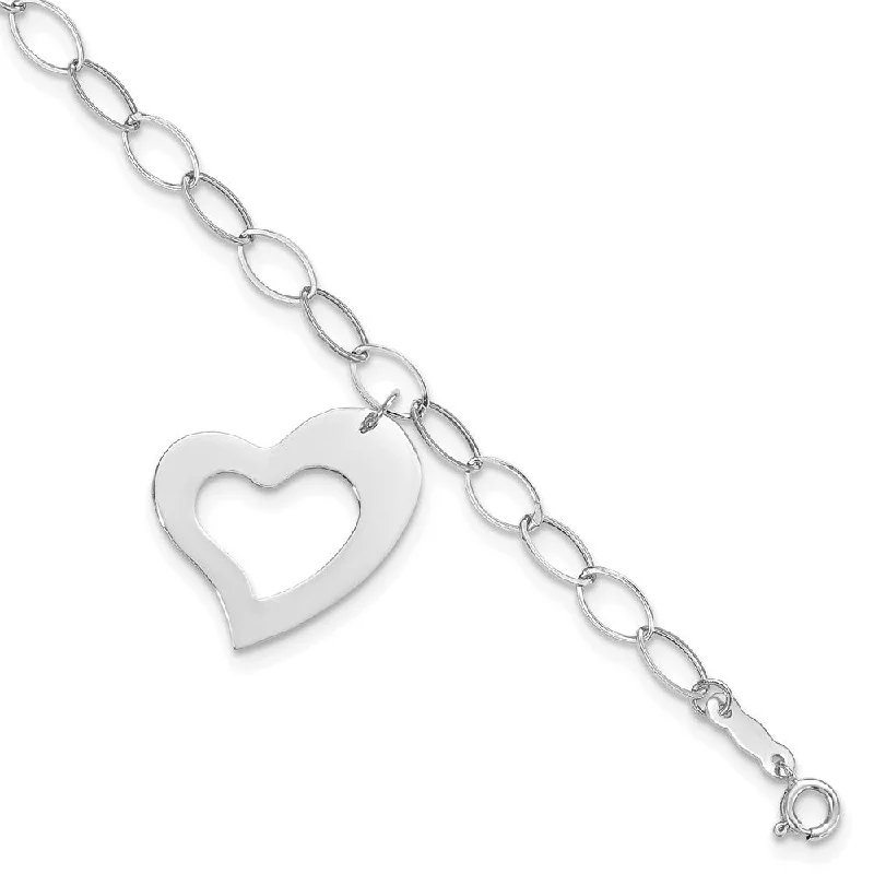 14k White Gold Dangle Heart Bracelet QG