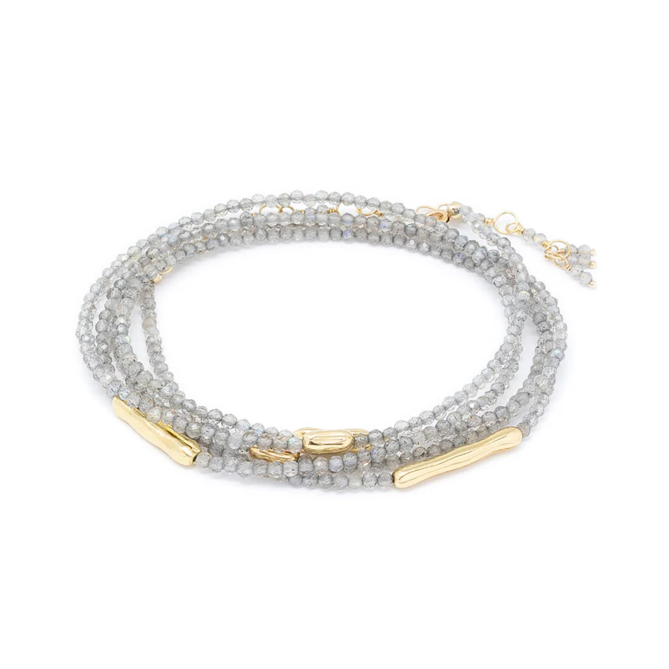 ANNE SPORTUN 18K YELLOW GOLD 34-INCH LABRADORITE WRAP BRACELET OR NECKLACE