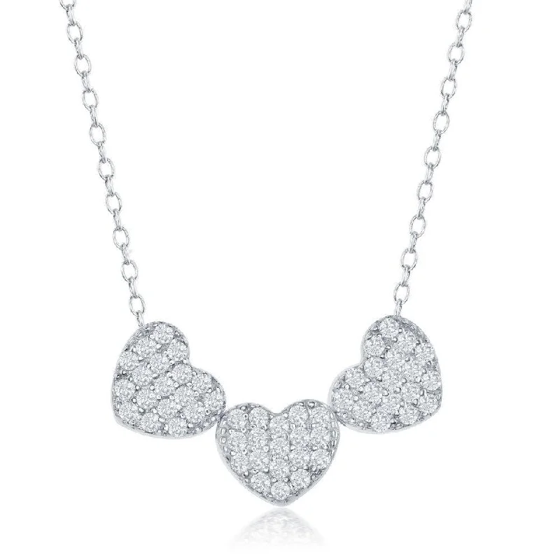 Sterling Silver Three Small CZ Hearts Necklace