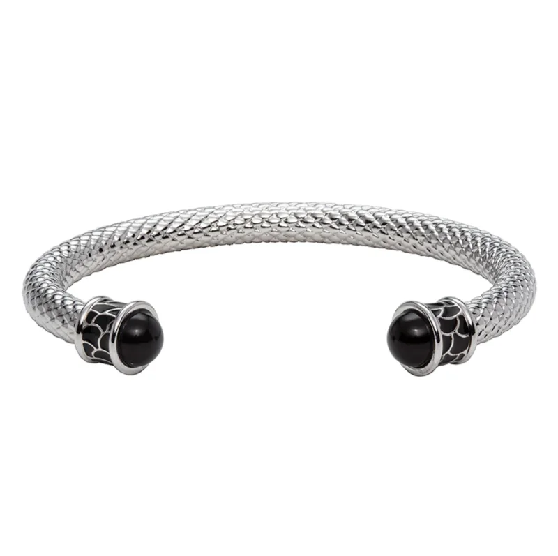 PALLADIUM PLATED SALAMANDER TORQUE BLACK BANGLE