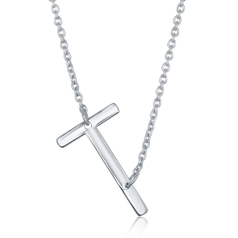 Sterling Silver Sideways T Initial Necklace