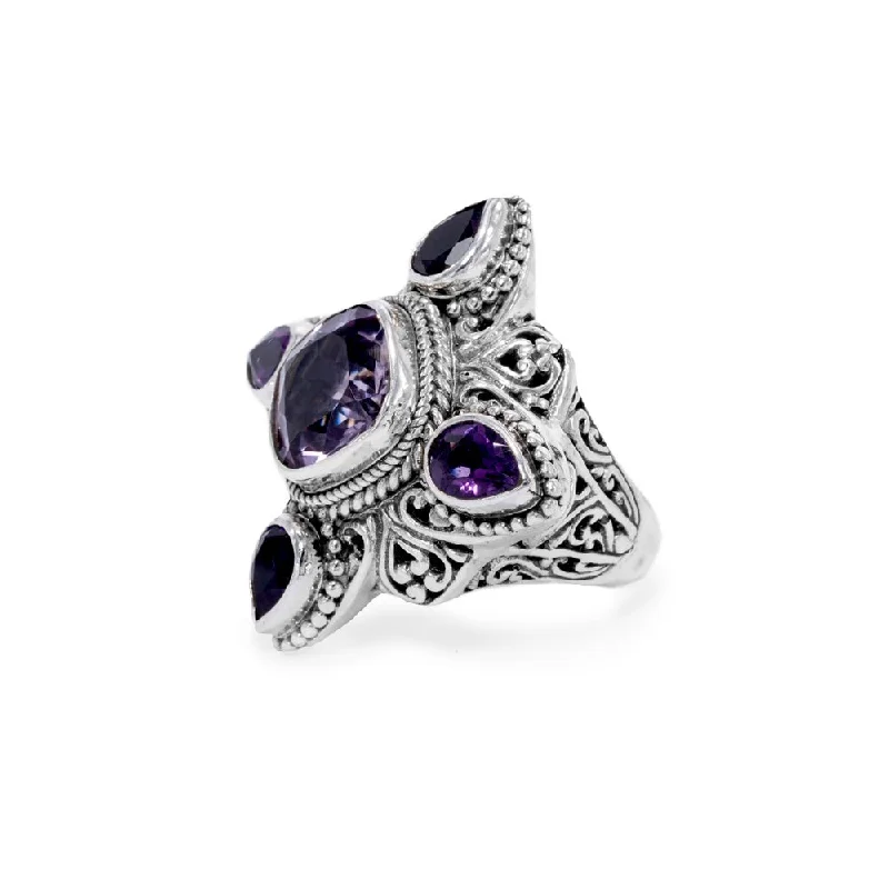 Sterling Silver Filigree Rose De France Amethyst And African Amethyst Ring™