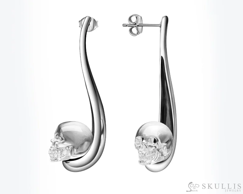 Gem Skull Earrings of Quartz Rock Crystal Carved Skull in 925 Sterling Silver