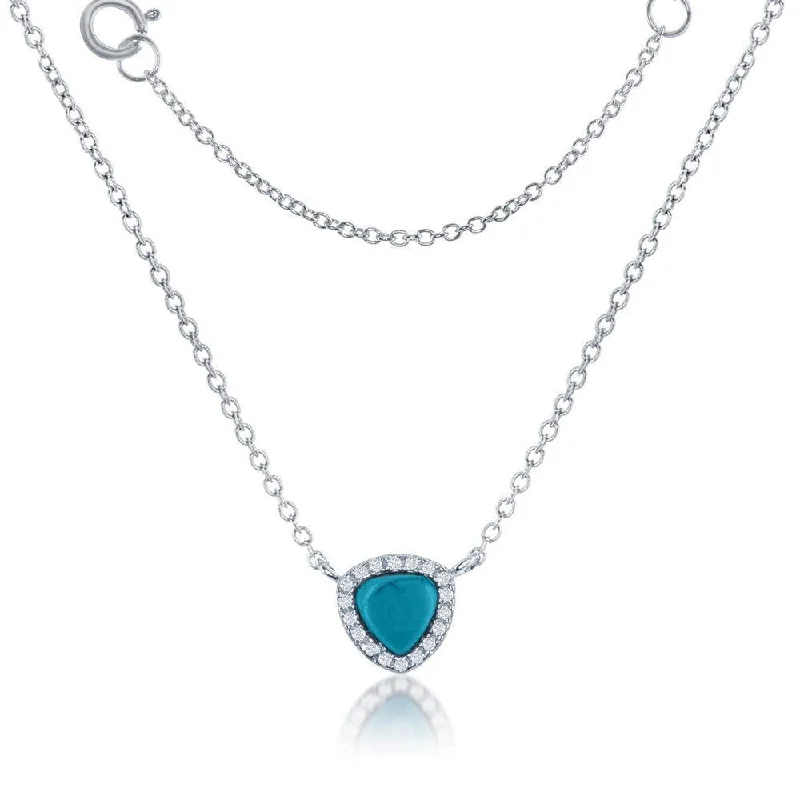 Sterling Silver Triangle Turquoise with CZ Border Necklace