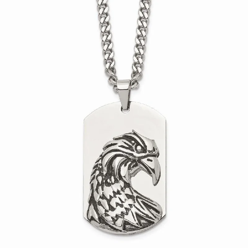 Stainless Steel Polished and Antiqued Eagle Necklace