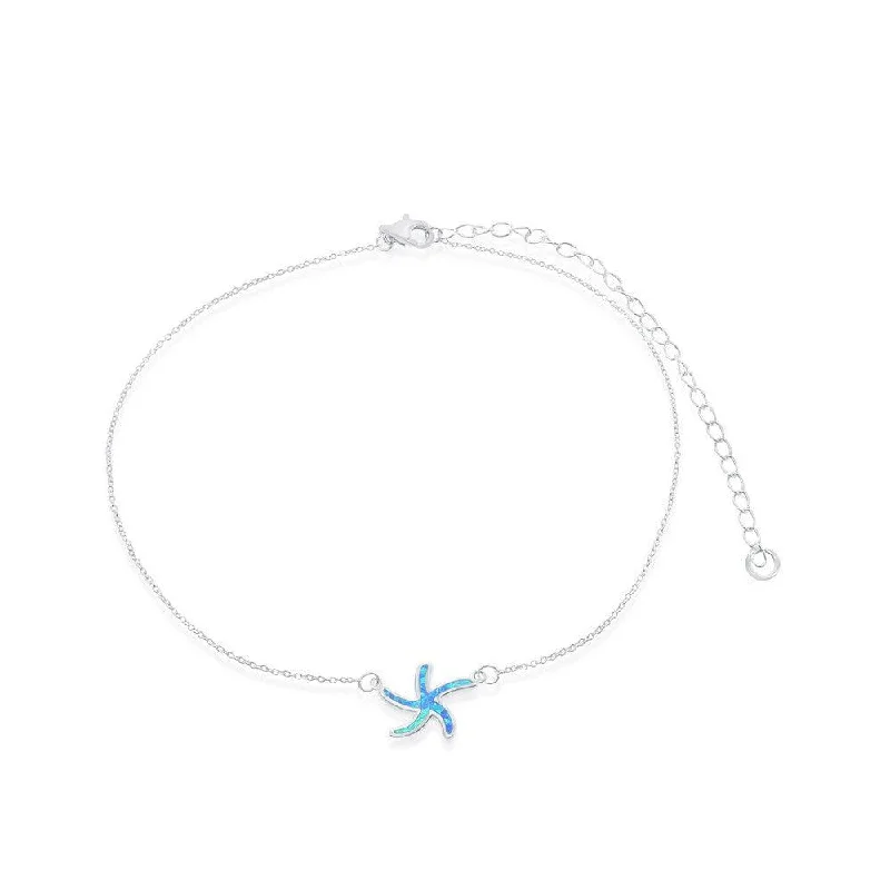 Sterling Silver Blue Inlay Opal Starfish Choker Necklace