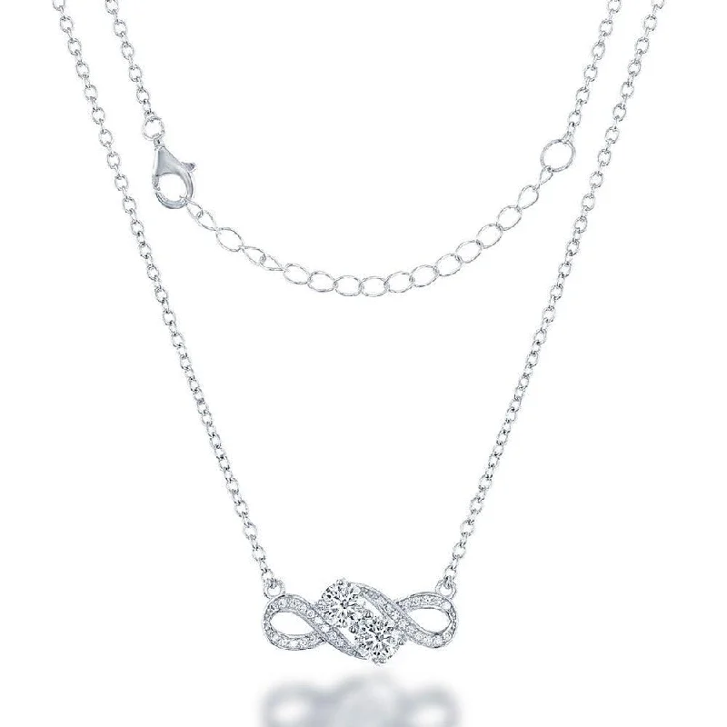 Sterling Silver Us2gether Two-Stone Overlapping CZ Necklace