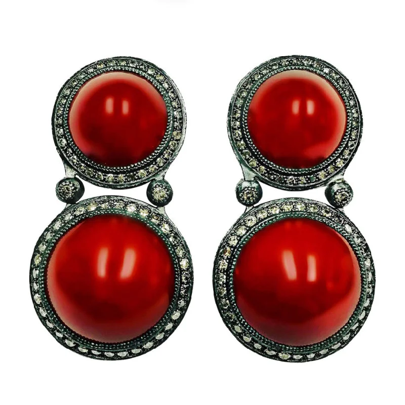 Silver Symbolica Clip-on Earrings with Carnelian & Diamonds