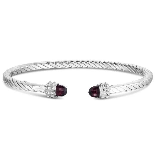 Phillip Gavriel Sterling Silver Italian Cable Garnet Cuff Bangle Bracelet