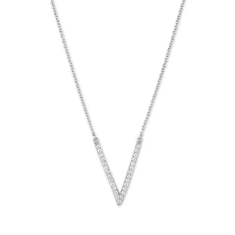 Sterling Silver Micro Pave V Pendant Necklace