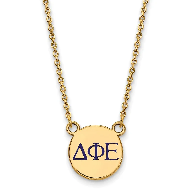 14K Plated Silver Delta Phi Epsilon Sm Blue Enamel Letters Necklace