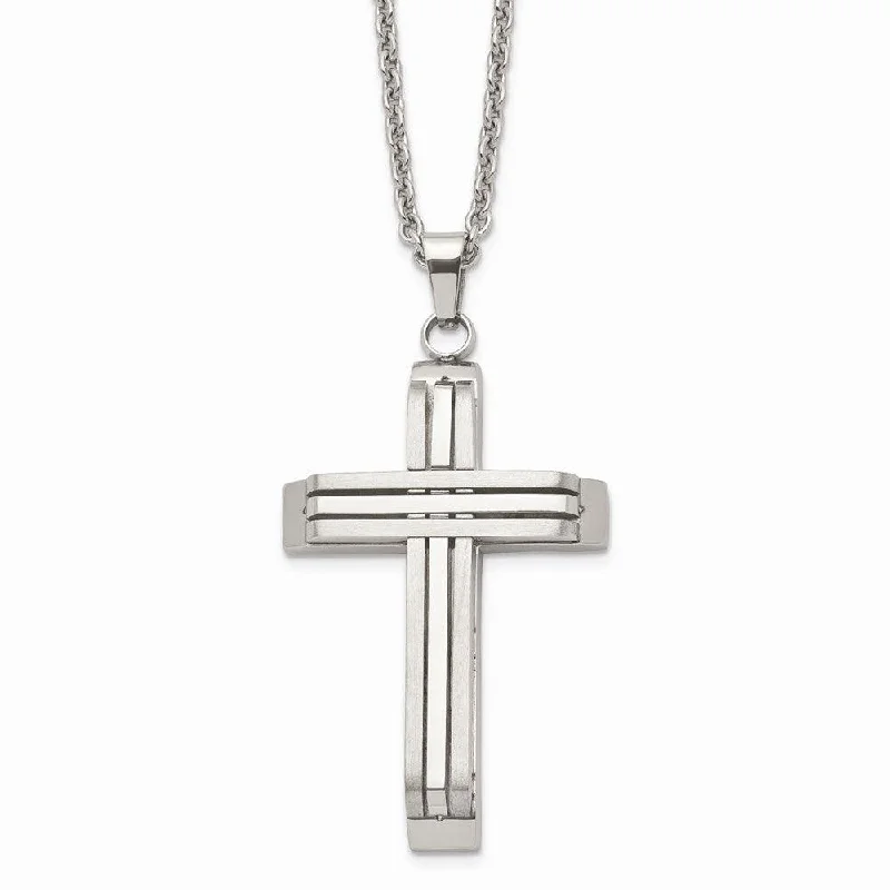 Stainless Steel Brushed and Polished Cross Necklace