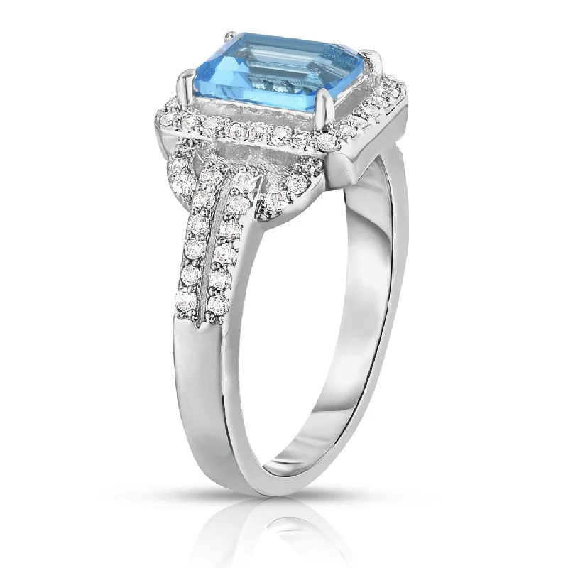 4.50 Cttw Light Blue Emerald Cut Cocktail Ring In White Gold