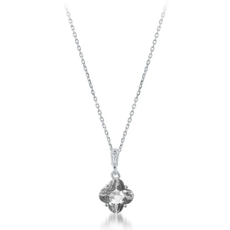 Sterling Silver Small Clover Shaped CZ Necklace