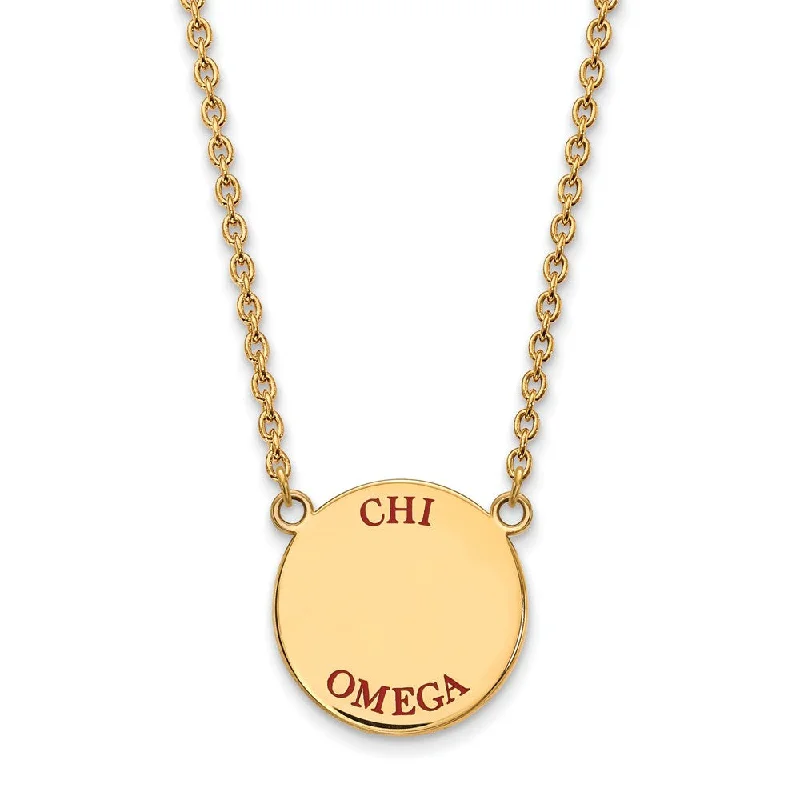 14K Plated Silver Chi Omega Large Red Enamel Necklace