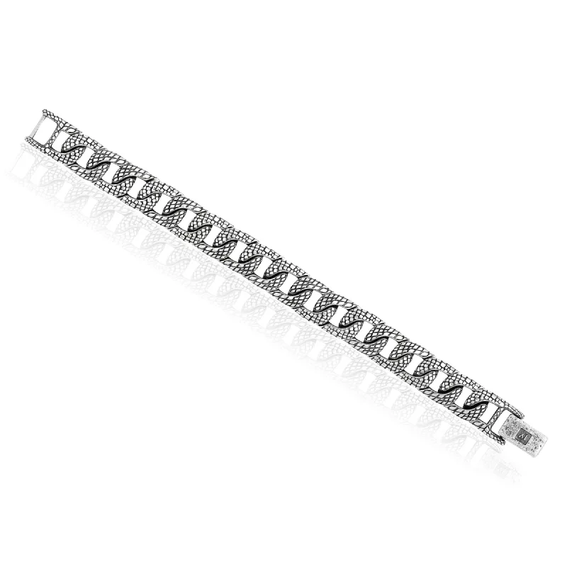 JOHN VARVATOS MEN'S STERLING SILVER CURBED CHAIN LINK BRACELET WITH SNAKESKIN TEXTURE