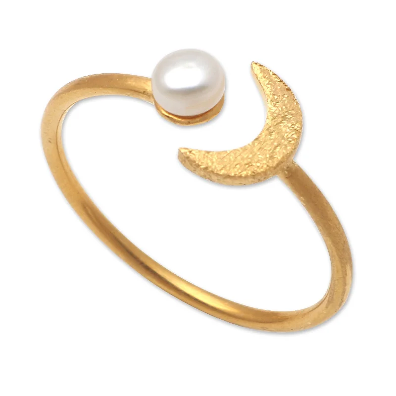 Novica Handmade By The Moon In Gold Gold-Plated Cultured Pearl Cocktail Ring