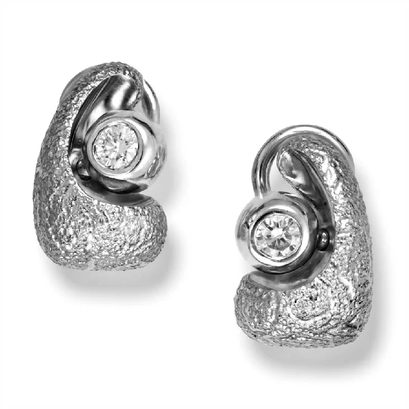 White Gold Modern Art Earrings with Diamonds