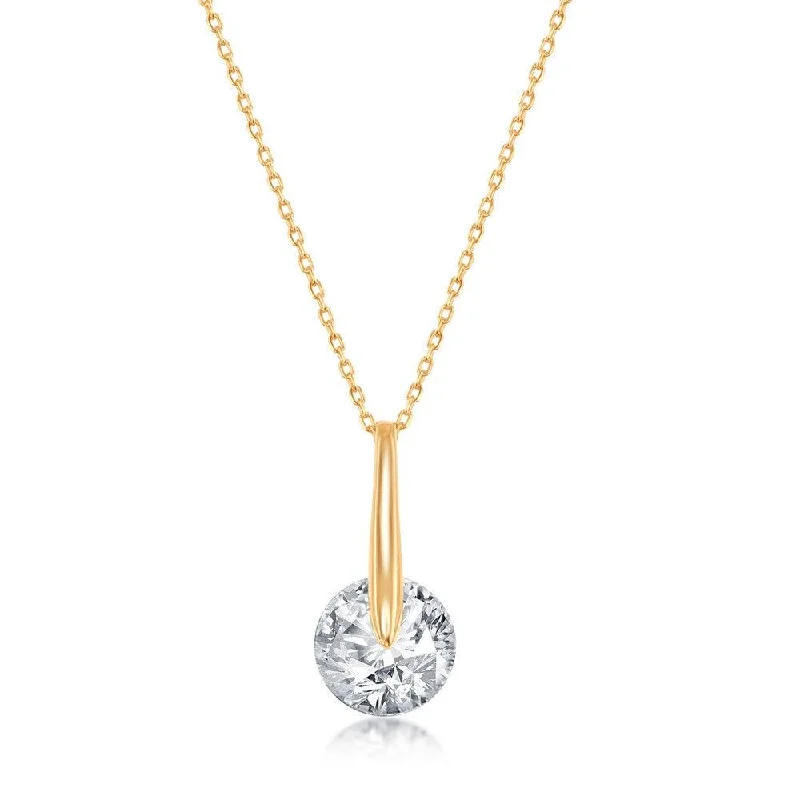 Sterling Silver Gold Plated Spinning Round CZ Necklace