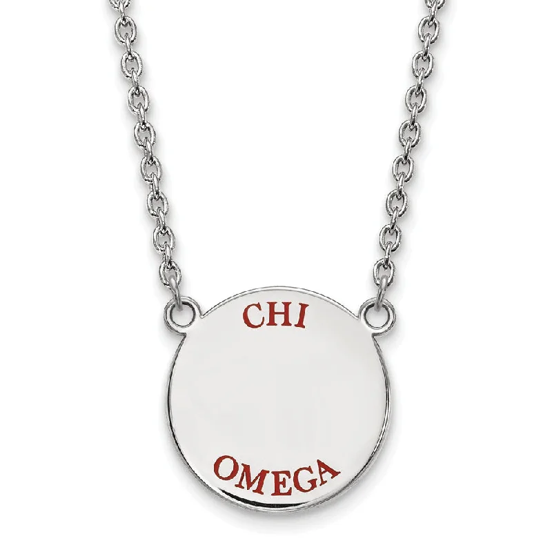 Sterling Silver Chi Omega Large Red Enamel Necklace